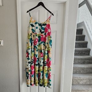 TCEC Green Teal Floral Midi Dress